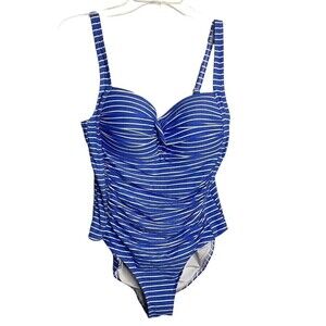 Nip Tuck Nautical Rope Navy Striped One-piece Swimsuit Women's US 10 Underwire